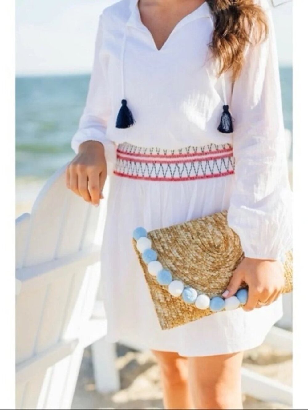 Sail to Sable White Boho Tassel Dress | Smocked Waist Long Sleeve Mini - Picture 10 of 10